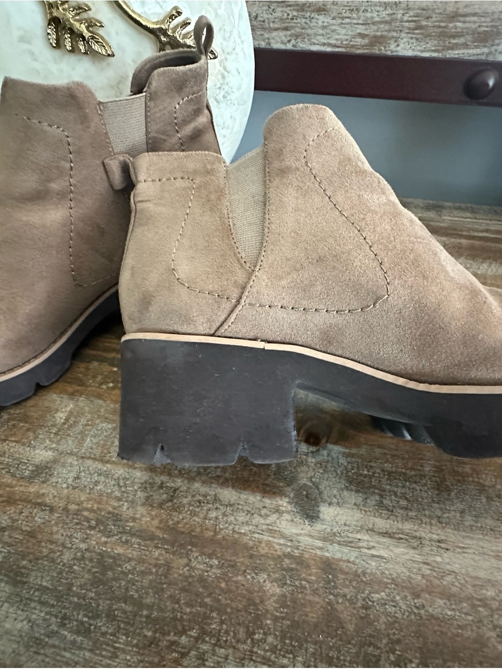 American Eagle Outfitters Taupe Suede Chelsea Lug Booties